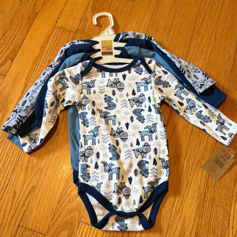 Chick Pea Blue and White Animal Print Bodysuits longsleeve